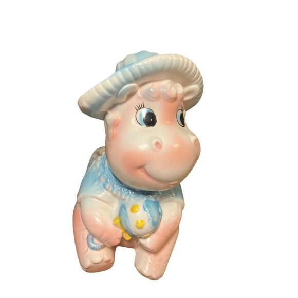 Napcoware Vintage Hippo Pink Blue Ceramic Baby Gift Planter C-8569 - Picture 6 of 15